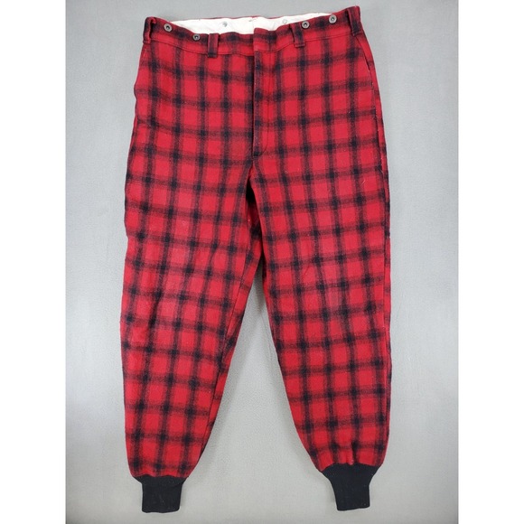 Vintage Woolrich Red Black Buffalo Plaid Wool Pants USA Made Size 36 Quilt Lined